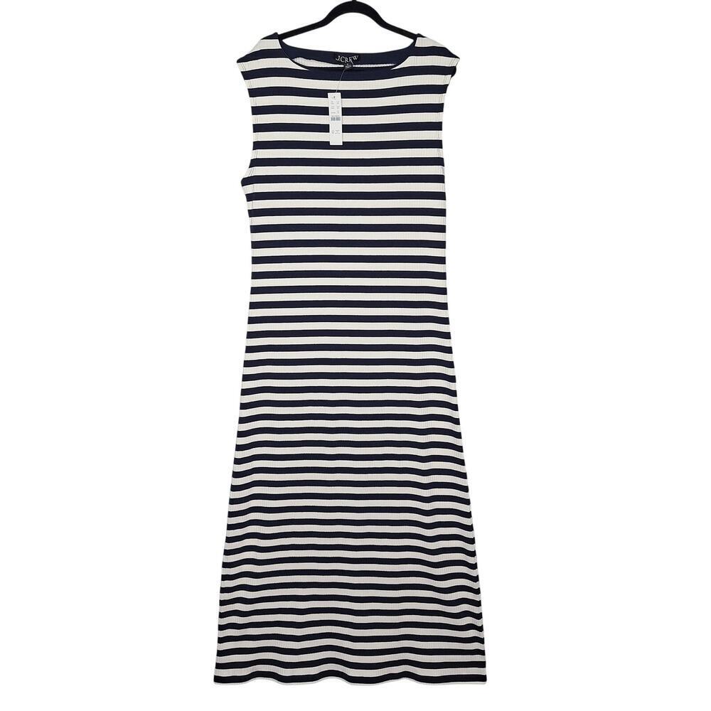 J. Crew Knit Boatneck Midi Maxi Dress Striped Ribbed Medium Nautical Preppy NEW - Picture 3 of 11